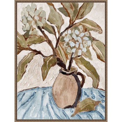Muted Earth Tones Botanical Canvas Art Print with Brown and Gold Frame