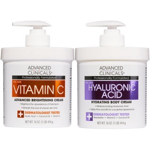 Advanced Clinicals Brightening Vitamin C Body Lotion + Hyaluronic Acid Body Cream For Dark Spots & Dry Skin, Set of Two 16 Oz - 1 of 4