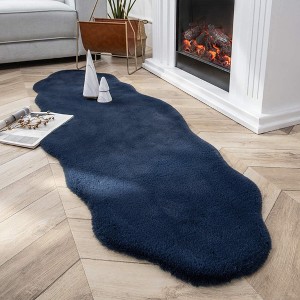 Home Mart Goods Navy Blue Faux Rabbit Fur Fuzzy Soft Fluffy Plush Cozy Shaggy Area Rug - 1 of 4