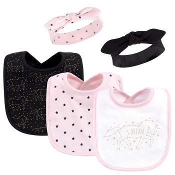 Hudson Baby Infant Girl Cotton Bib and Headband Set 5pk, Dream Unicorn, One Size
