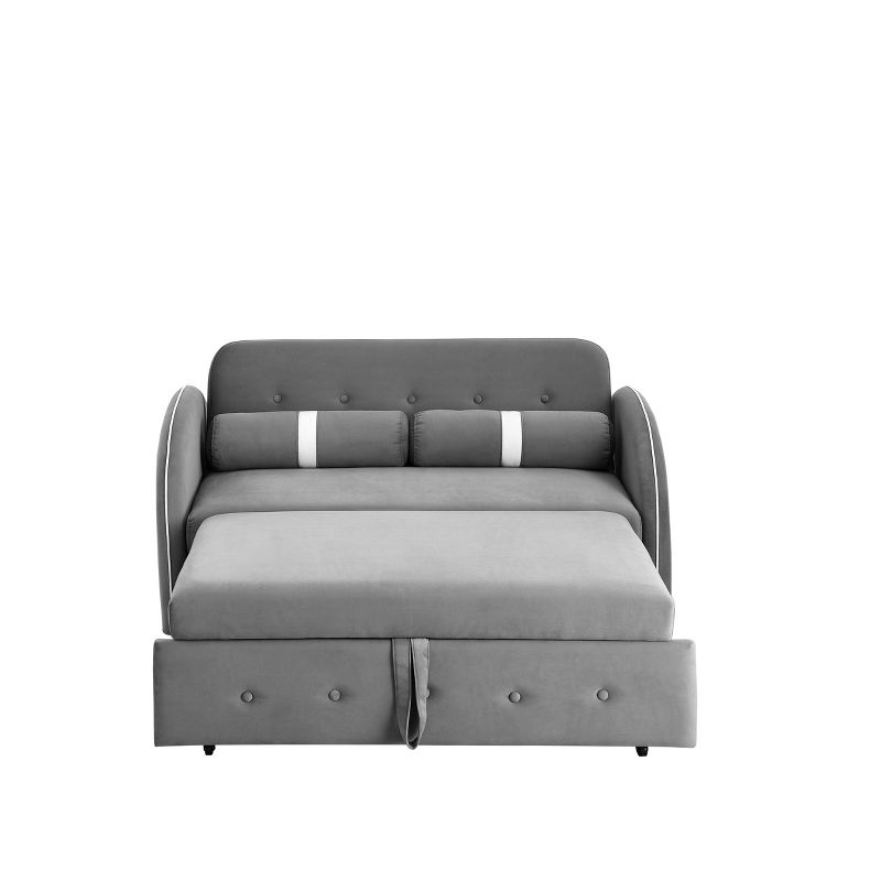 55.5" Pull Out Sleeper Sofa Bed, Upholstered Velvet Loveseat Sofa Couch with Side Pockets, Adjustable Backrest, and Lumbar Pillows-ModernLuxe, 5 of 13