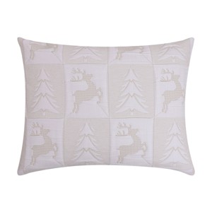 Greenland Home Fashions Reindeer Games Sham – Quilted Holiday Pillow Cover with Festive White Nordic Design - 1 of 4