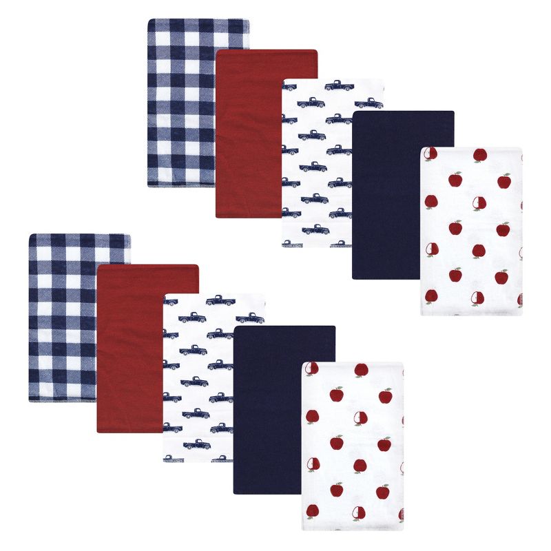 Hudson Baby Infant Boy Cotton Flannel Burp Cloths, Apple Orchard, One Size, 1 of 9