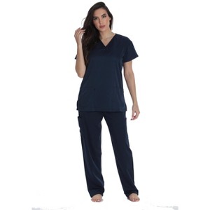 Just Love Solid Stretch Scrub Set for Women Stretchy Mock Wrap Top and Cargo Pants - 1 of 3