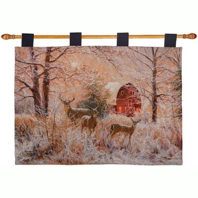 Manual Woodworkers and Weavers Winter Moonlight Wall Hanging, 36x26 Inches, Woven 100% Cotton Tapestry with Snowy Landscape in Moonlight