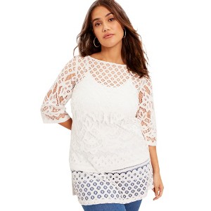 June + Vie by Roaman's Women's Plus Size Lace Tee - 1 of 4