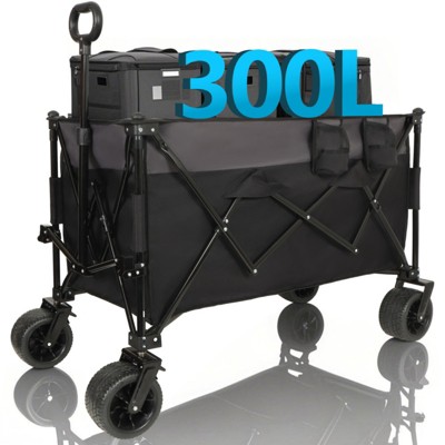 BEAFUP Heavy-Duty Folding Wagon Cart 480lbs Capacity - All-Terrain 7" Wheels with Brakes & Side Pockets for Camping,Beach,Picnic Outdoor