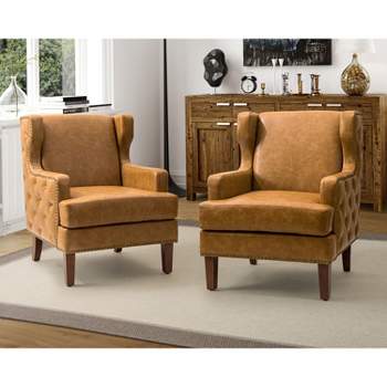 Set of 2 Baptiste  Mid-century Modern Vegan Leather Armchair for Bedroom and  Living Room  | KARAT HOME