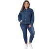 Women's Plus Size Button Down Lapel Long Sleeves Trendy Casual Jean Cropped Denim Shacket Jacket with Pockets - Agnes Orinda - 3 of 4