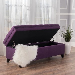 Kumasinova 50" Wide Tufted Storage Ottoman, Upholstered Ottoman with Storage, Rectangle Storage Bench with Hinged Lid, Espresso Wood Frame, Foot Stool - 1 of 4