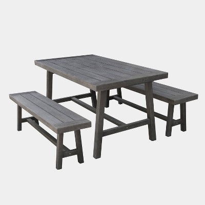 Renaissance 3pc Outdoor Patio Picnic Dining Set - Gray - Vifah