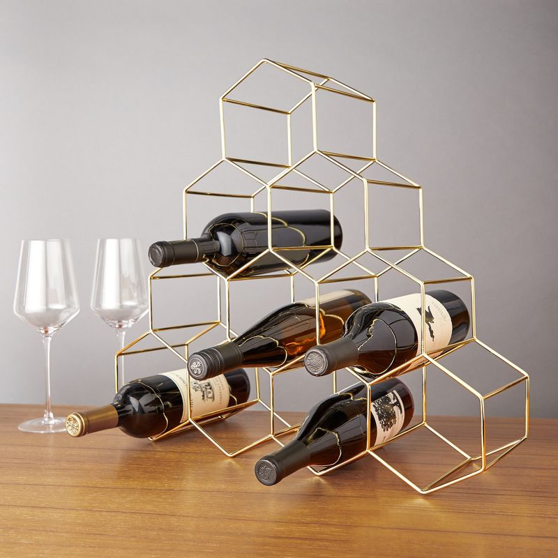Viski Geo Gold Bottle Wine Rack, Honeycomb Design, 3 of 9