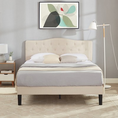 VECELO Upholstered Bed Wooden Platform Bed with Velvet Adjustable Headboard No Box Spring Neededs Frame