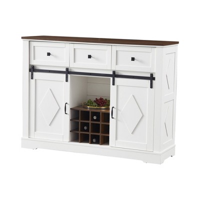 GDFStudio Hamiltion Sliding Barn Door White Buffet Sideboard with Drawers and Shelf