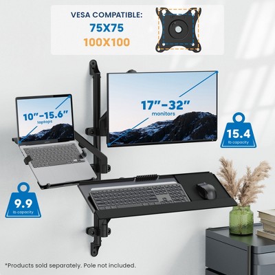 Black Steel Adjustable Wall Monitor Arm for 32" Screens