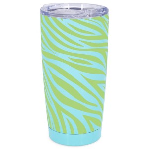 Elanze Designs 20 oz Stainless Steel On the Go Insulated Travel Tumbler With Push Top Lid, Lime Green Zebra Print Sky Blue - 1 of 4