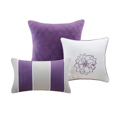 Purple Floral Reversible Cotton Full Quilt Set