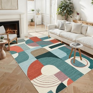 Area Rug Modern Geometric Abstract Rug Bedroom Ultra-Thin Soft Low Pile Large Carpet Living Room Non Slip Dining Room - 1 of 4