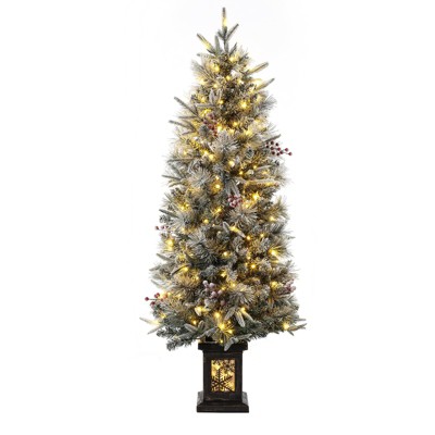 Homhougo 4.5ft Snow Flocked Artificial Christmas Tree with Decorative Pot Base, Realistic Branch Tips for Home or Party Use