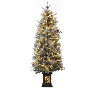 Homhougo 4.5ft Snow Flocked Artificial Christmas Tree with Decorative Pot Base, Realistic Branch Tips for Home or Party Use - 1 of 4