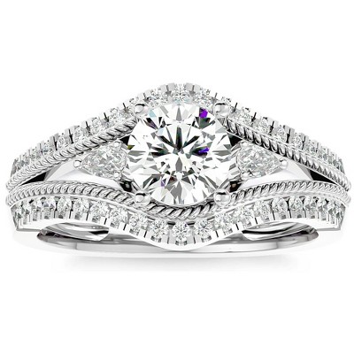 Pompeii3 1 1/3Ct Diamond & Moissanite Designed Accent Engagement Ring in 10k Gold