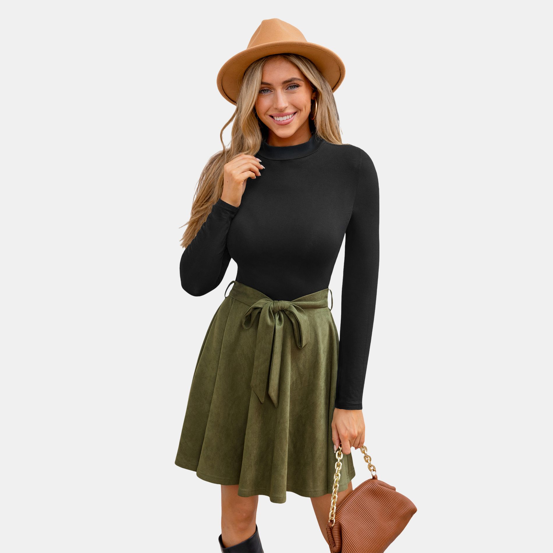 Women's Chic Two-Toned Mini Dress with Waist Tie - Cupshe