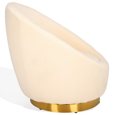Ivory Faux Lamb Wool Swivel Chair with Gold Base