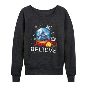 Women's - The Polar Express - Believe Snowglobe Lightweight French Terry Wide Neck Long Sleeve Graphic Shirt - 1 of 4