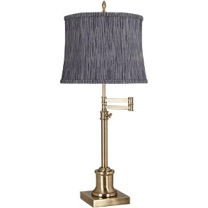 360 Lighting Westbury 36" Tall Skinny Large Traditional End Table Lamp Swing Arm Gold Antique Brass Finish Single Kensing Gray Shade Living Room - 1 of 4
