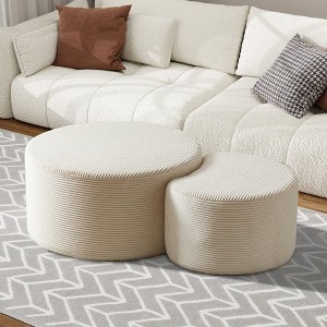 Aortzio Round Coffee Table Set of 2,Modern Upholstered Nesting Coffee Tables for Living Room - 1 of 4
