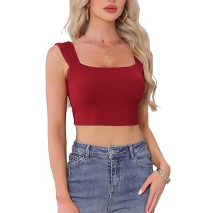 INSPIRE CHIC Women Sleeveless Square Neck Fitted Regular Fit Strappy Party Crop Tank Top - 1 of 4