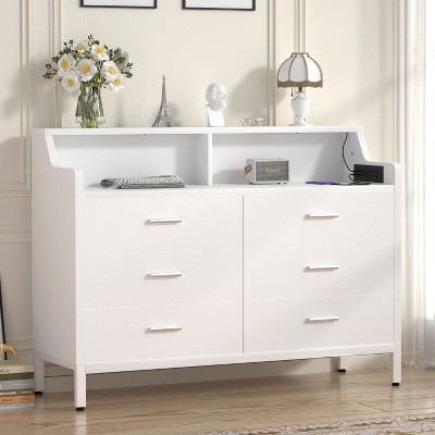 Aheaplus 6 Drawers Dresser with Charge Station and LED Light, Closet Organizer for Bedroom