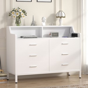 Aheaplus 6 Drawers Dresser with Charge Station and LED Light, Closet Organizer for Bedroom - 1 of 4