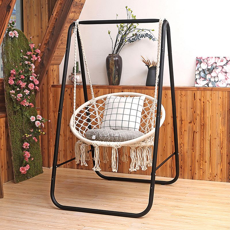 Costway Hanging Hammock Chair Macrame Swing Handwoven Cotton Backrest Garden Grey\ Black, 3 of 9