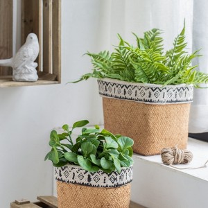 VisioGear 2PCS Rectangular Basket Planters with Geometric Trim, Modern Planter for Patio, Garden, Brown,10.4"*8.7"*7.9" - 1 of 4