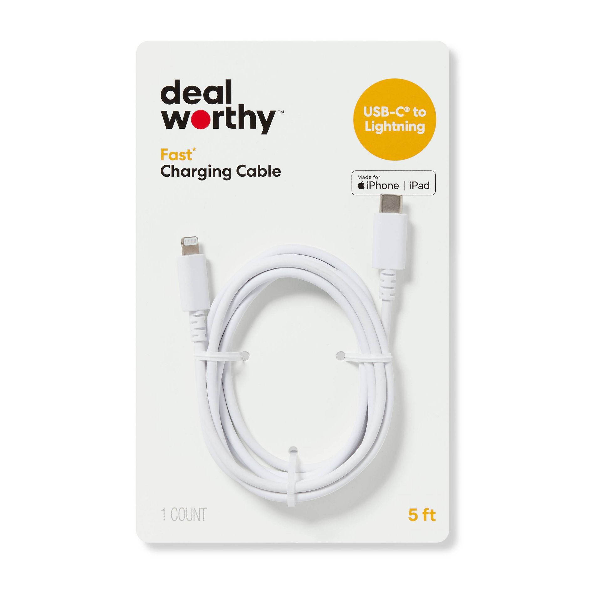 5' Lightning to USB-C Charging Cable - dealworthy™ White: Male-To-Male Connector