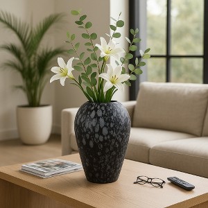 Decorative Large Glass Vase with Abstract Pattern for Living Room Decor - Elegant Flower Vase for Bedroom, Office, or Home Decor - 19", Gray - 1 of 4