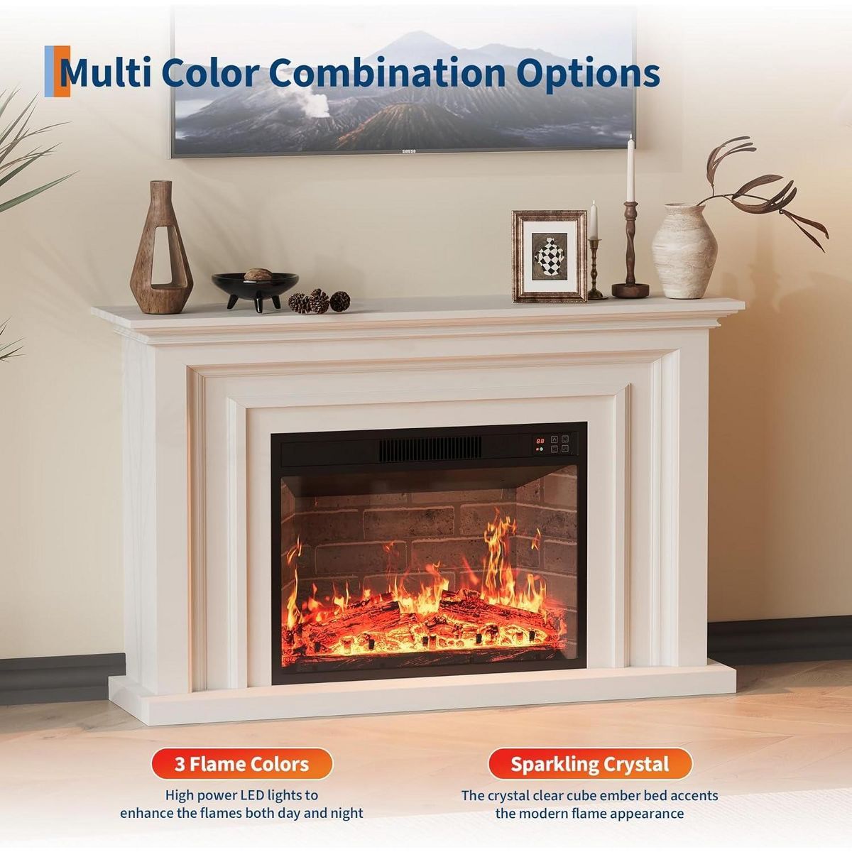 Garvee 23" Electric Fireplace, Recessed, 750/1500W, Remote & Touch Control, Timer, 12 Flame - thumbnail 2