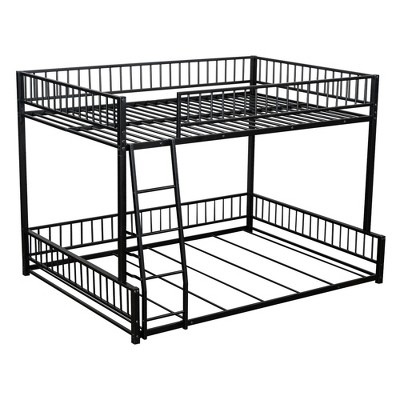 Bellemave Full XL over Queen Bunk Bed Frame with Ladder, Safety Guardrails, Space-Saving Metal Loft Bed, Easy Assembly, Black