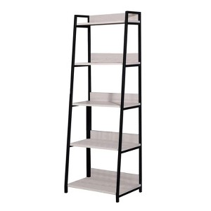 HomeRoots 67" Natural and Black Metal Five Tier Ladder Bookcase - 1 of 4