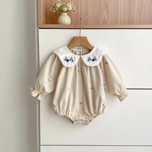 MyKids-Usa Autumn Baby Kids Girls Flowers Embroidered Pattern Long-sleeved Onesies and Dress – Princess Sister Matching Set - 1 of 4