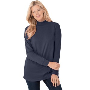 Woman Within Plus Size Perfect Long-Sleeve Mockneck Tee - 1 of 4
