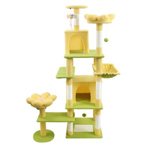 TopComfy Pet Tower Yellow Flower Cat Tree Large Condo Removable Flower Cushion Soft Hammock Durable Scratching Post for Cats, Yellow, 23.6"*18.9"*71" - 1 of 4