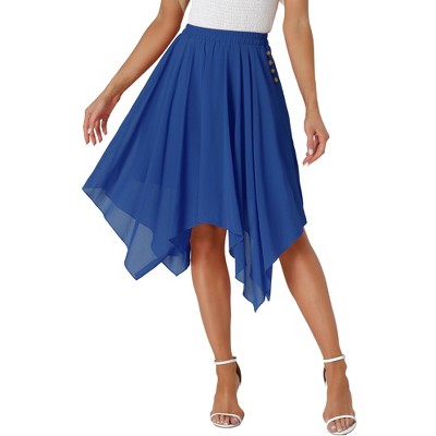 Allegra K Women's Elastic Waist Chiffon Handkerchief Hem Midi Skirt