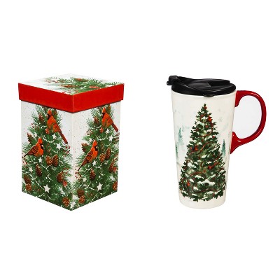 Cypress Home Ceramic Travel Cup, 17 Oz. ,W/Box, Christmas Heritage