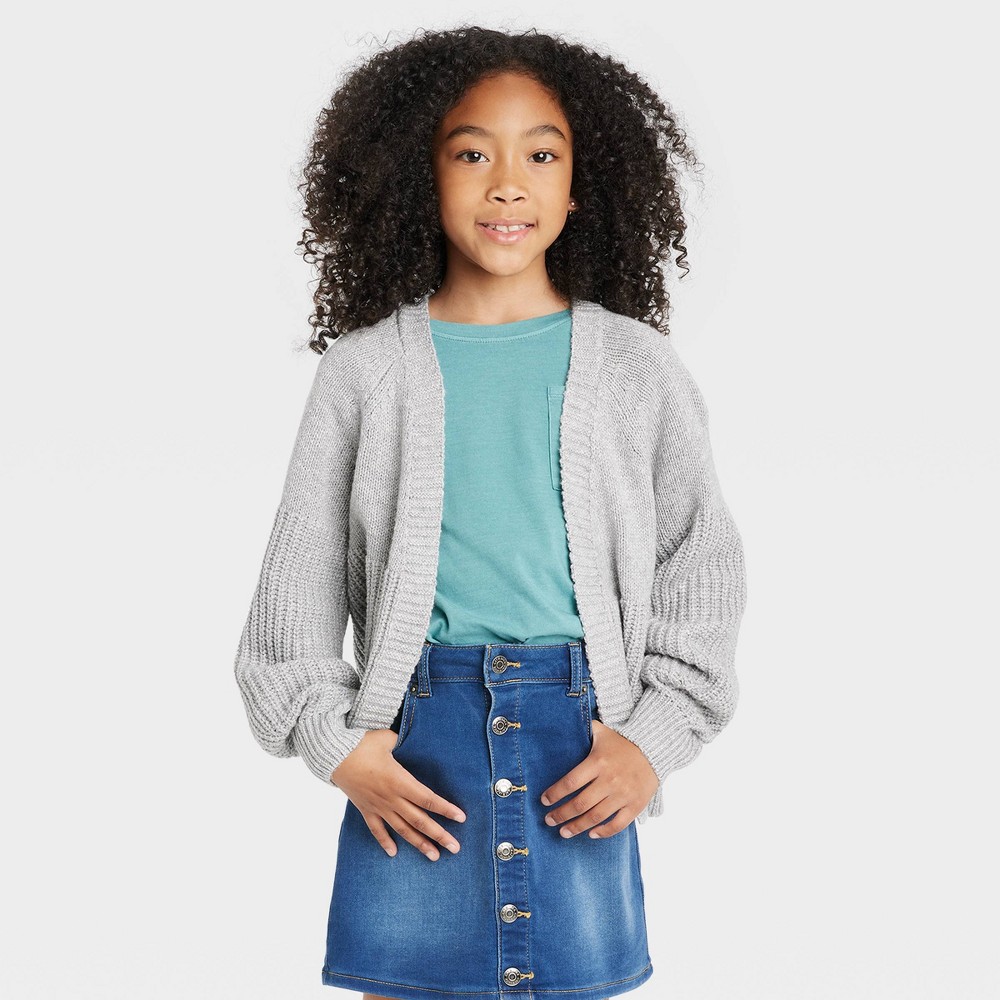 Size Large ( 10 /12 ) Girls' Short Open Layering Cardigan - Cat & Jack Heather Gray L