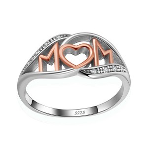 Mom Heart Ring White and Rose Gold Sterling Silver Womens Ginger Lyne Collection - 1 of 4