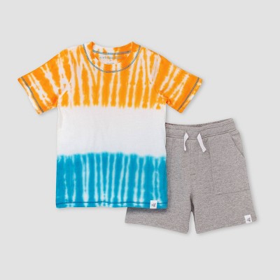 Burt's Bees Baby® Baby Boys' Organic Cotton Stonewashed Tri Dip-Dye T-Shirt & French Terry Shorts Set - Heather Gray 6-9M