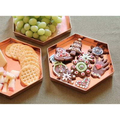 Hexagonal Copper-Plated Stainless Steel Decorative Trays, Set of 3