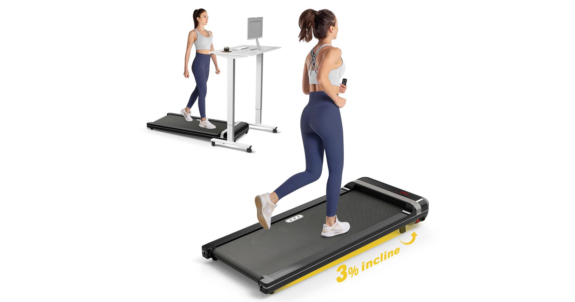 Redliro Walking Pad with Incline Under Desk Treadmill  1 Step Adjust Incline Treadmill for Home Office Portable for Walking Jogging